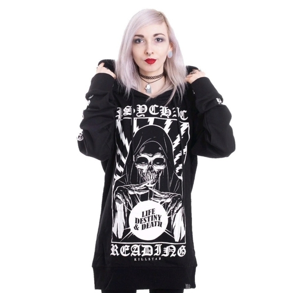 Killstar ✦ Psychic Pullover Hoodie ✦ Black Cotton Jersey w/ D-Ring Details XS - Picture 2 of 9